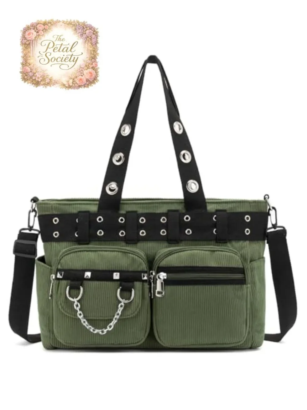 Corduroy Tote Bag with Zipper, Shoulder & Crossbody, Roomy College Work Travel